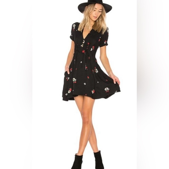 Free People Dream Girl Black Strawberry Floral Print Mini Dress Size 2 - Picture 6 of 15